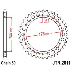JTR2011.46 REAR REPLACEMENT SPROCKET 46 TEETH 50 PITCH NATURAL C49 HIGH CARBON STEEL