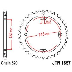 JTR1857.38ZBK REAR REPLACEMENT SPROCKET 38 TEETH 520 PITCH BLACK C49 HIGH CARBON STEEL
