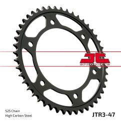JTR3.47ZBK REAR REPLACEMENT SPROCKET 47 TEETH 525 PITCH BLACK C49 HIGH CARBON STEEL