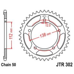 JTR302.44ZBK REAR REPLACEMENT SPROCKET 44 TEETH 50 PITCH NATURAL C49 HIGH CARBON STEEL