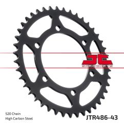 JTR486.43ZBK REAR REPLACEMENT SPROCKET 43 TEETH 520 PITCH BLACK C49 HIGH CARBON STEEL