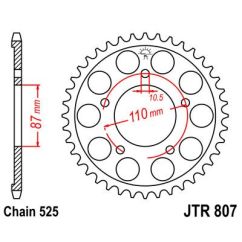 JTR807.48ZBK REAR REPLACEMENT SPROCKET 48 TEETH 525 PITCH NATURAL C49 HIGH CARBON STEEL