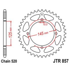 JTR857.45ZBK REAR REPLACEMENT SPROCKET 45 TEETH 520 PITCH BLACK C49 HIGH CARBON STEEL