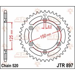 JTR897.53 REAR REPLACEMENT SPROCKET 53 TEETH 520 PITCH BLACK C49 HIGH CARBON STEEL