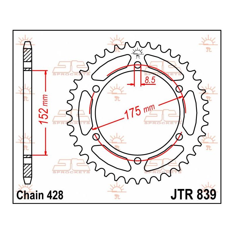 JTR839.52 REAR REPLACEMENT SPROCKET 52 TEETH 428 PITCH BLACK C49 HIGH CARBON STEEL
