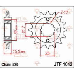 JTF1042.14 FRONT REPLACEMENT SPROCKET 14 TEETH 520 PITCH NATURAL STEEL