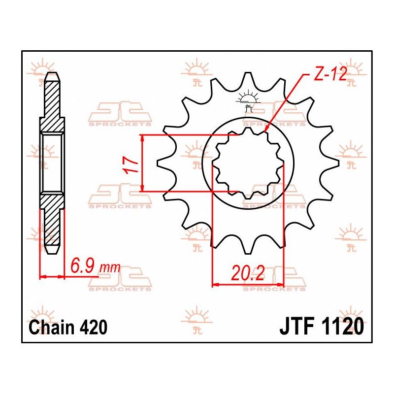 JTF1120.14 FRONT REPLACEMENT SPROCKET 14 TEETH 420 PITCH NATURAL STEEL
