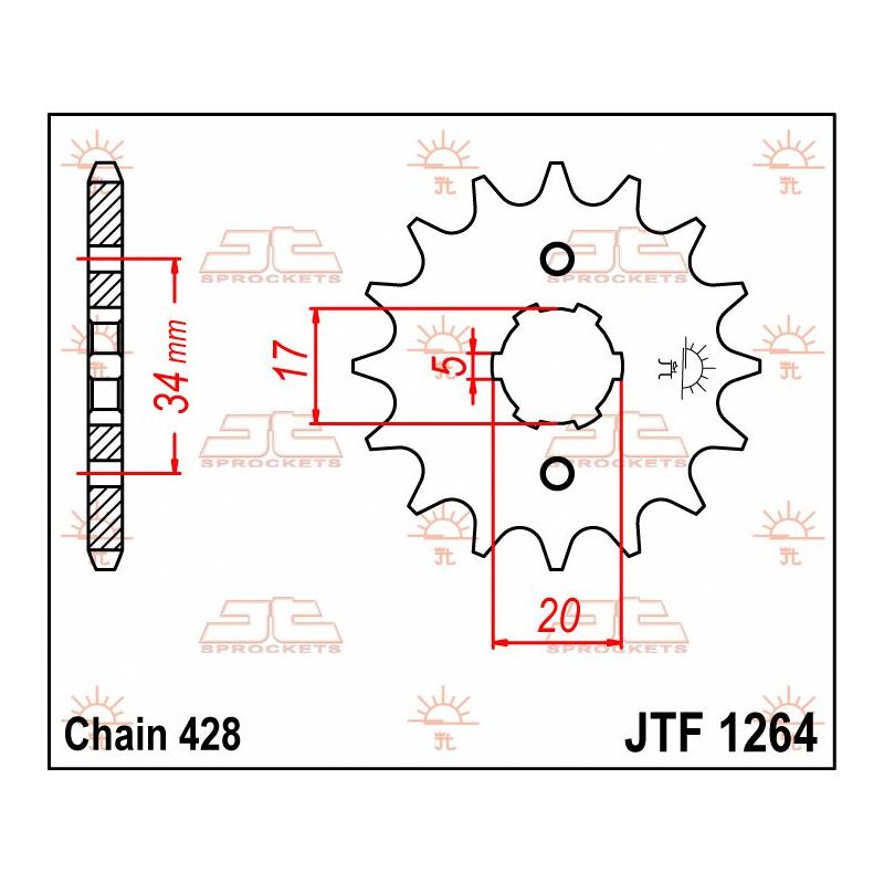 JTF1264.17 FRONT REPLACEMENT SPROCKET 17 TEETH 428 PITCH NATURAL STEEL