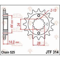 JTF314.16 FRONT REPLACEMENT SPROCKET 16 TEETH 525 PITCH NATURAL STEEL