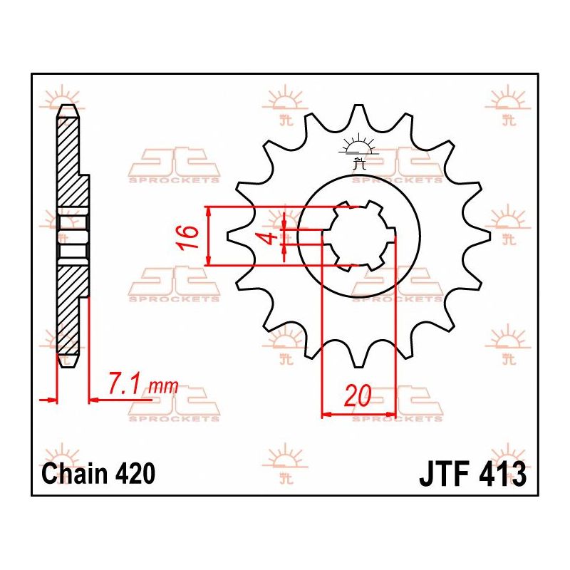 JTF413.12 FRONT REPLACEMENT SPROCKET 12 TEETH 420 PITCH NATURAL STEEL