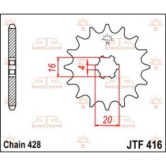 JTF416.14 FRONT REPLACEMENT SPROCKET 14 TEETH 428 PITCH NATURAL STEEL