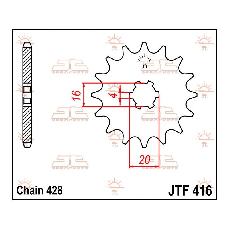 JTF416.14 FRONT REPLACEMENT SPROCKET 14 TEETH 428 PITCH NATURAL STEEL
