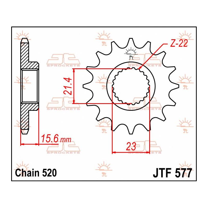 JTF577.14 FRONT REPLACEMENT SPROCKET 14 TEETH 520 PITCH NATURAL STEEL