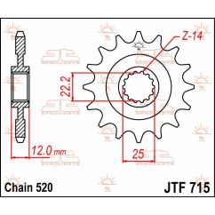 JTF715.12 FRONT REPLACEMENT SPROCKET 12 TEETH 520 PITCH NATURAL STEEL