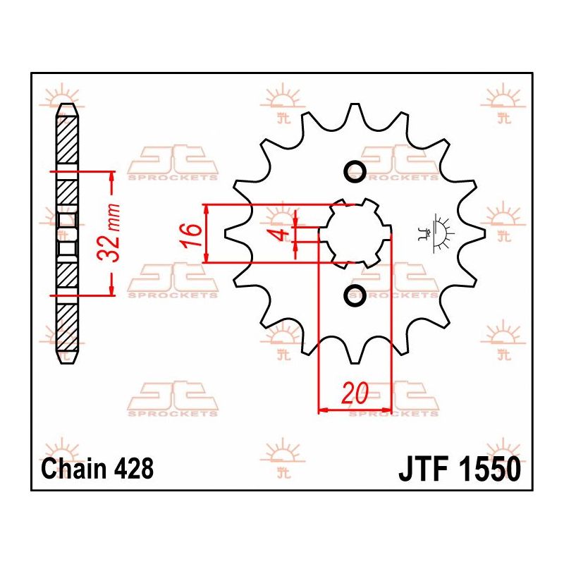 JTF1550.14 FRONT REPLACEMENT SPROCKET 14 TEETH 428 PITCH NATURAL CHROMOLY STEEL ALLOY