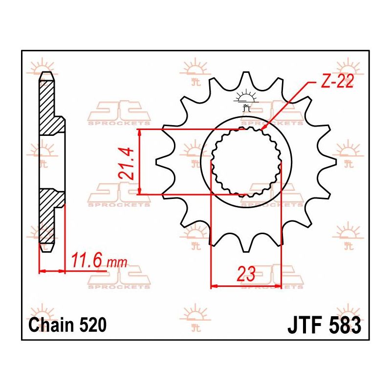 JTF583.14 FRONT REPLACEMENT SPROCKET 14 TEETH 520 PITCH NATURAL CHROMOLY STEEL ALLOY