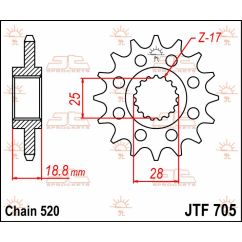 JTF705.16 FRONT REPLACEMENT SPROCKET 16 TEETH 520 PITCH NATURAL CHROMOLY STEEL ALLOY