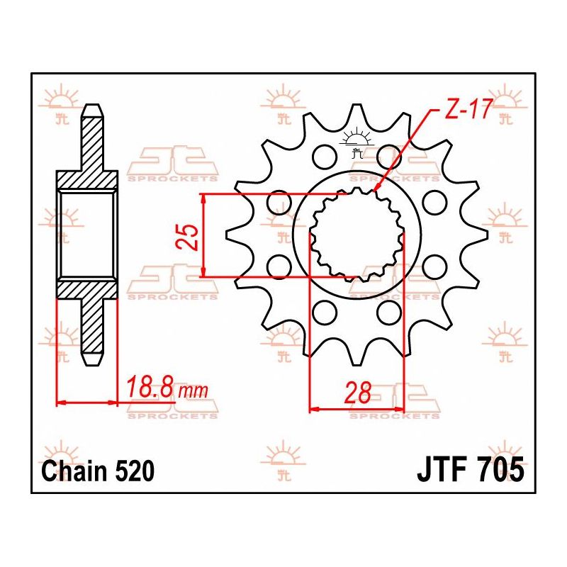 JTF705.16 FRONT REPLACEMENT SPROCKET 16 TEETH 520 PITCH NATURAL CHROMOLY STEEL ALLOY