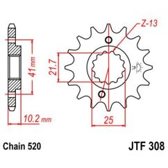 JTF308.13 FRONT REPLACEMENT SPROCKET 13 TEETH 520 PITCH NATURAL SCM420 CHROMOLY STEEL ALLOY