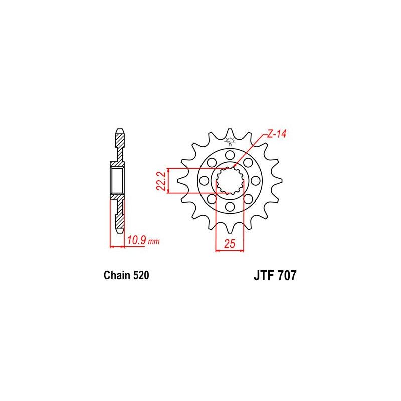 JTF707.14 FRONT REPLACEMENT SPROCKET 14 TEETH 520 PITCH NATURAL SCM420 CHROMOLY STEEL ALLOY