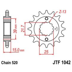 JTF1042.15 FRONT REPLACEMENT SPROCKET 15 TEETH 520 PITCH NATURAL SCM420 CHROMOLY STEEL ALLOY