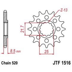 JTF1516.16 FRONT REPLACEMENT SPROCKET 16 TEETH 520 PITCH NATURAL SCM420 CHROMOLY STEEL ALLOY