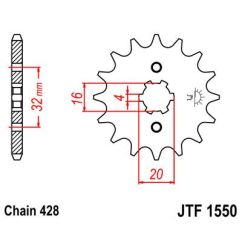 JTF1550.13 FRONT REPLACEMENT SPROCKET 13 TEETH 428 PITCH NATURAL SCM420 CHROMOLY STEEL ALLOY
