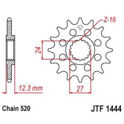 JTF1444.16 FRONT REPLACEMENT SPROCKET 16 TEETH 520 PITCH NATURAL CHROMOLY STEEL