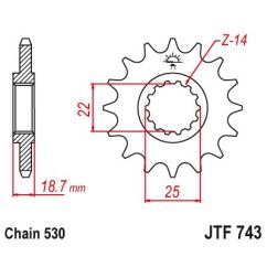 JTF743.15 FRONT REPLACEMENT SPROCKET 15 TEETH 530 PITCH NATURAL CHROMOLY STEEL