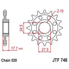 JTF748.15 FRONT REPLACEMENT SPROCKET 15 TEETH 520 PITCH NATURAL CHROMOLY STEEL