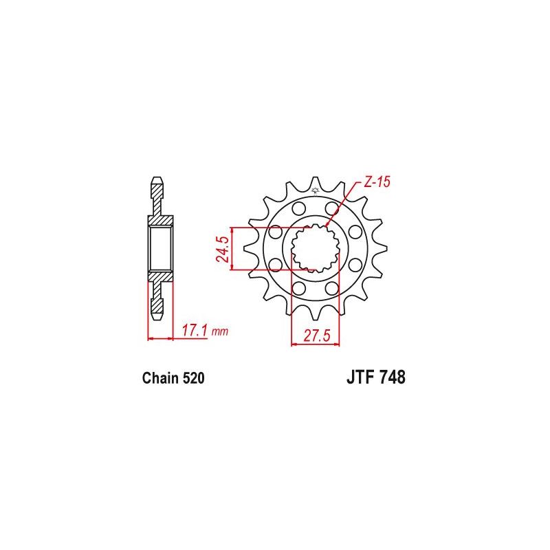 JTF748.15 FRONT REPLACEMENT SPROCKET 15 TEETH 520 PITCH NATURAL CHROMOLY STEEL