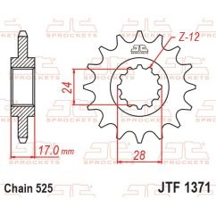 JTF1371.15RB FRONT RUBBER CUSHIONED SPROCKET 15 TEETH 525 PITCH NATURAL SCM420 CHROMOLY STEEL ALLOY