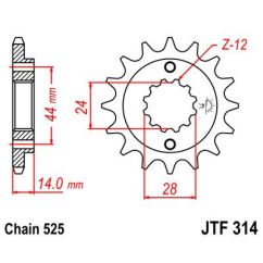 JTF314.16RB FRONT RUBBER CUSHIONED SPROCKET 16 TEETH 525 PITCH NATURAL SCM420 CHROMOLY STEEL ALLOY