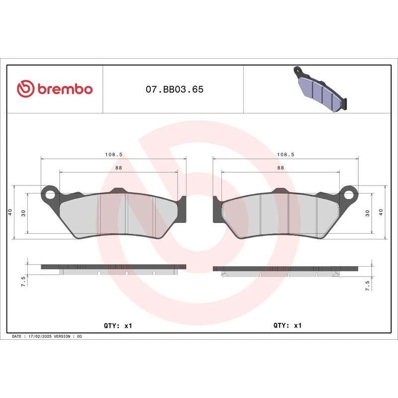 Plaquettes de frein BREMBO métal fritté - 07BB0365