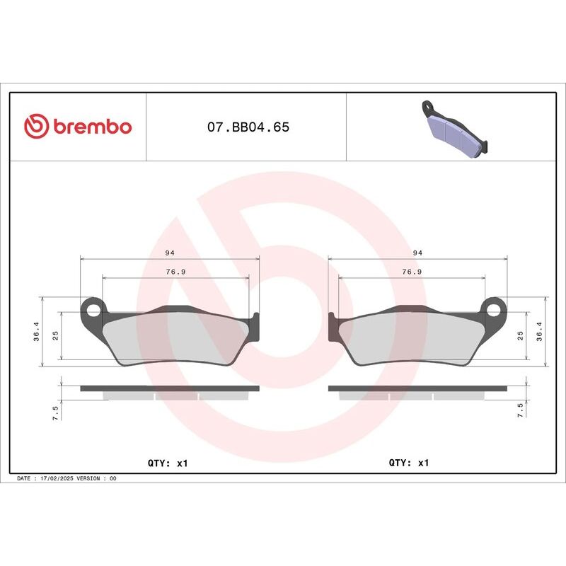 Plaquettes de frein BREMBO métal fritté - 07BB0465