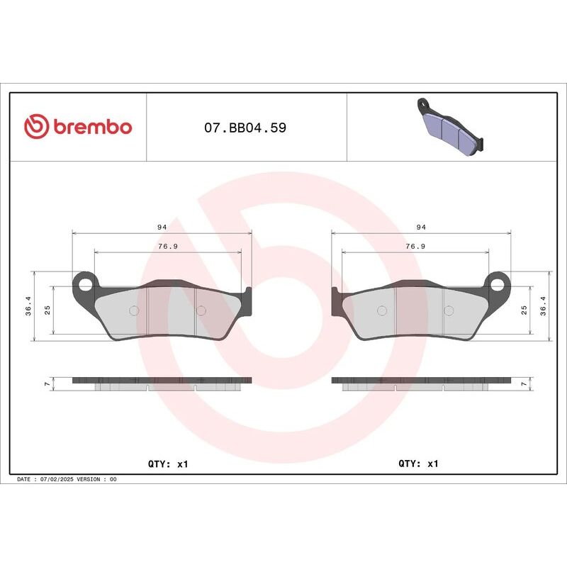 Plaquettes de frein BREMBO métal fritté - 07BB0459