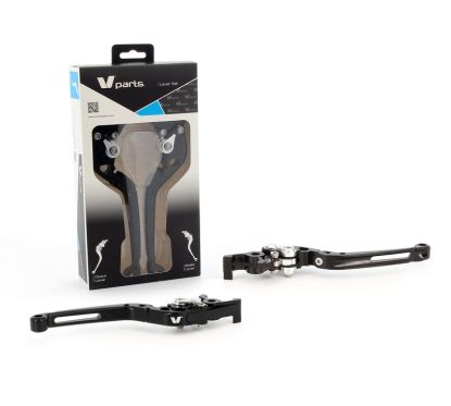 Leviers V PARTS repliables 177mm taillé masse noir/visserie alu avec adaptateurs par paire Honda