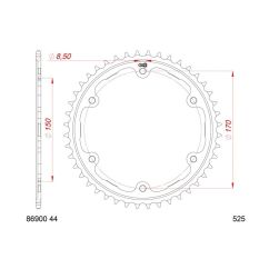 Kit chaîne AFAM 525 XHR4 - 17/44-118 - Couronne acier standard