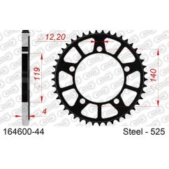 Kit chaîne AFAM 525 XSR4 - 17/44-122 - Couronne acier standard