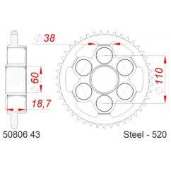 Kit chaîne AFAM 520 XHR4 - 15/43-106 - Couronne acier standard