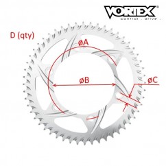 Couronne VORTEX pour jante Kosman - Mitchell - RC Component - Argent - Dim : 76.2x63.5x11.1x8 - Pas de 525 (ref:801C)