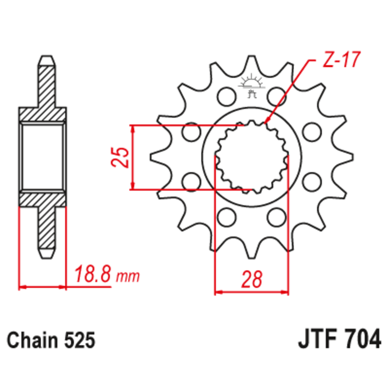 Pignon JT SPROCKETS acier anti-bruit - 525 Pignon JT SPROCKETS acier anti-bruit - 525