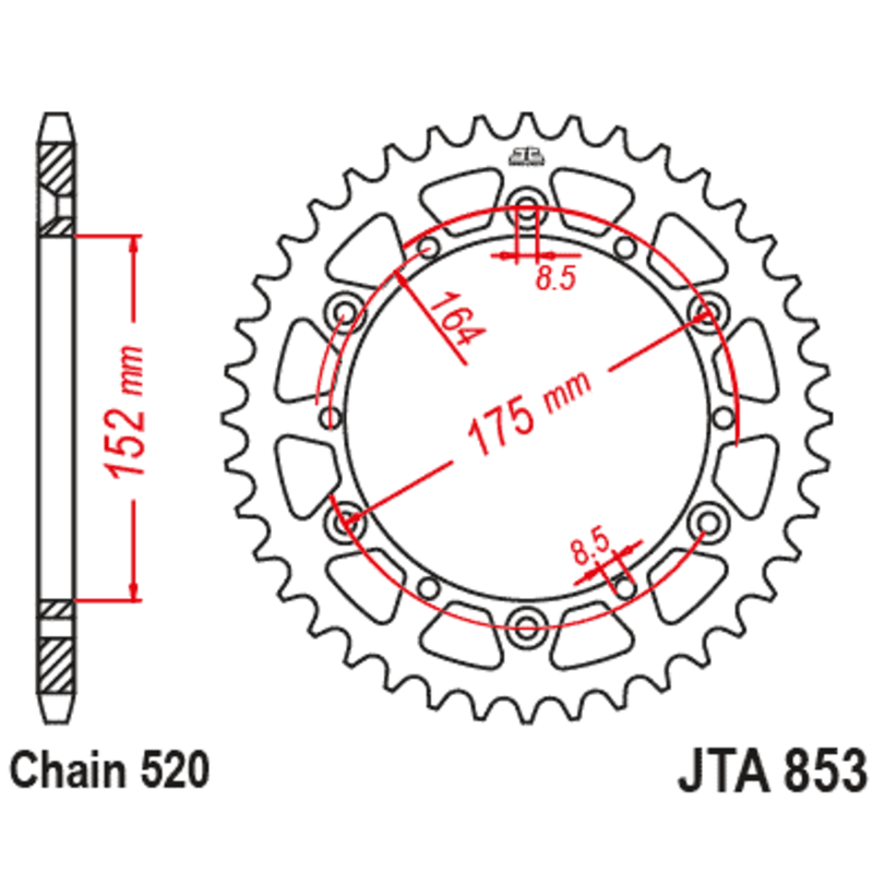 Couronne JT SPROCKETS alu standard - 520 Couronne JT SPROCKETS alu standard - 520